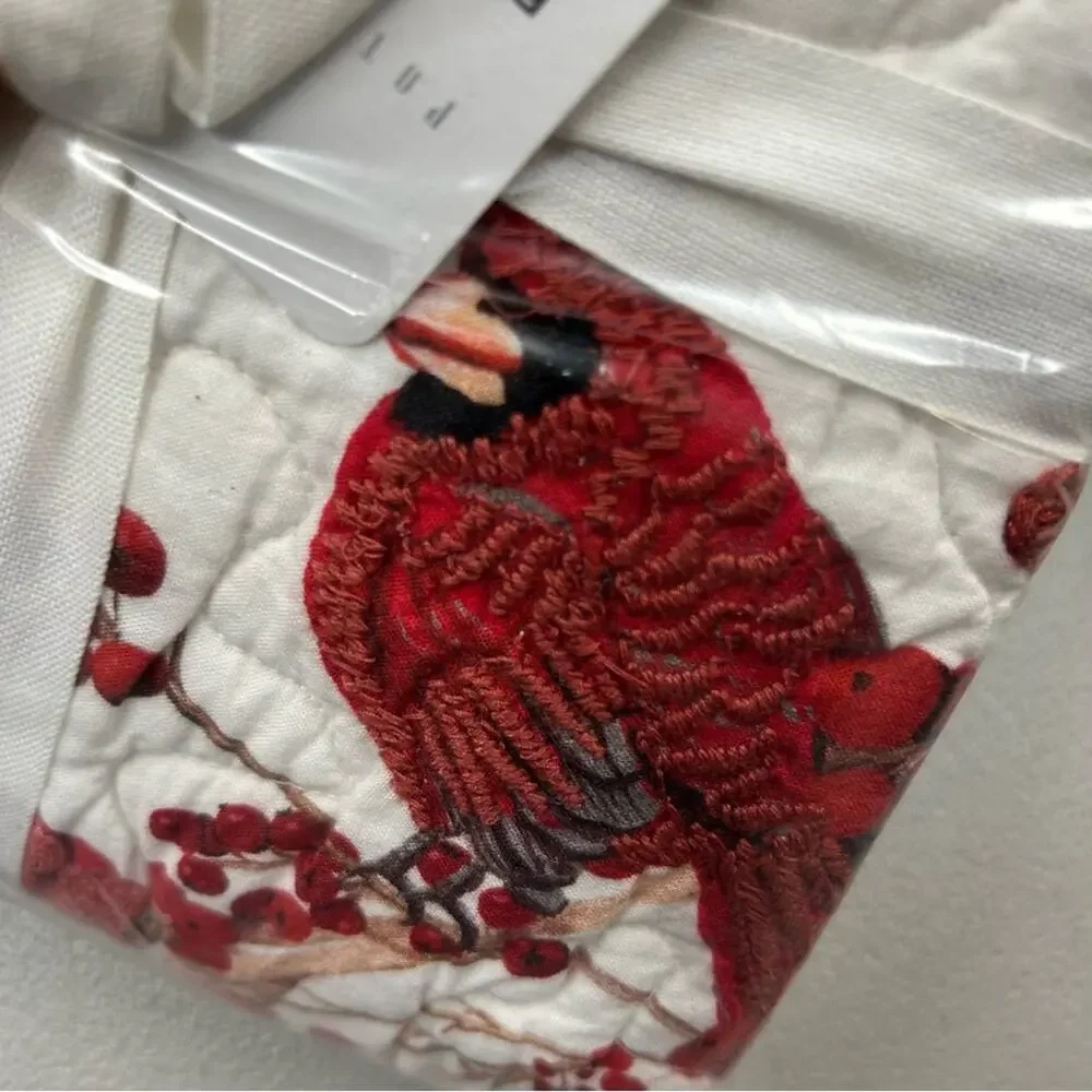 Pottery Barn Red Berry Wreath Quilted Sham Cardinal Bird EURO Embroidered NWT
